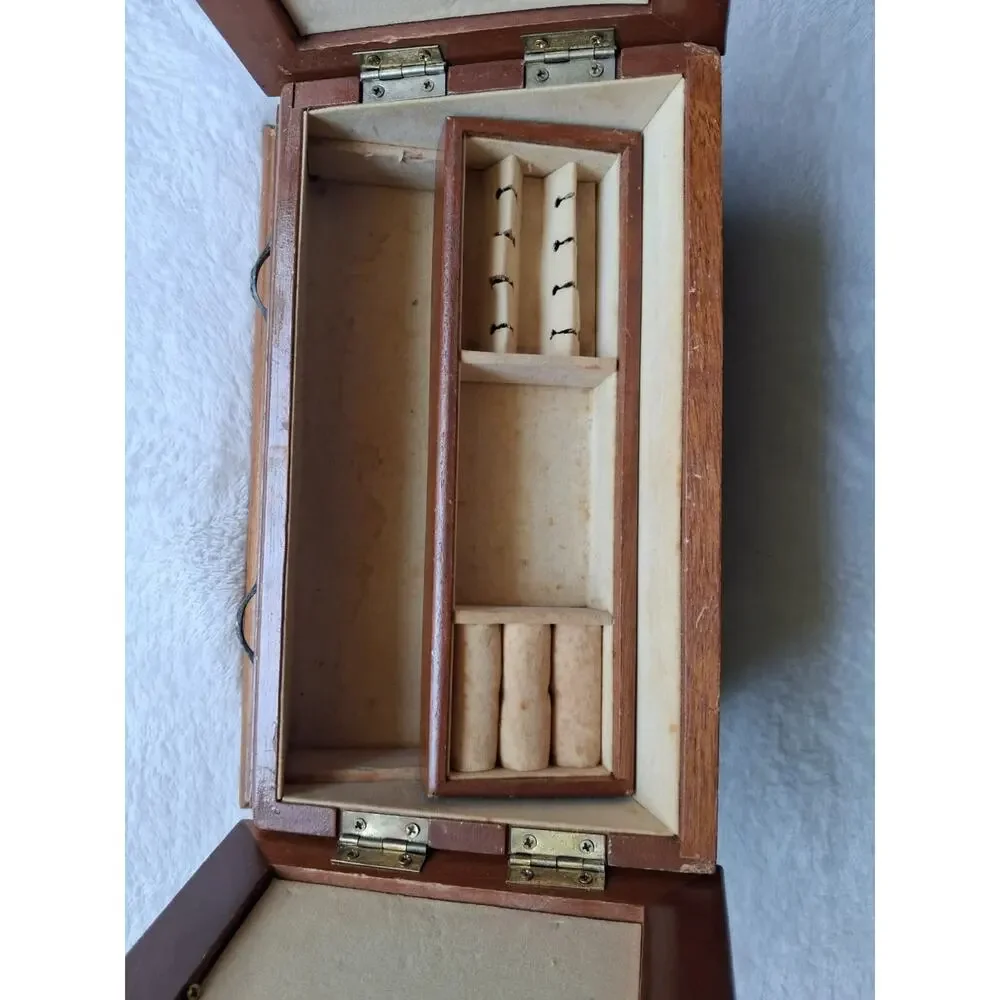 Vintage Rosalco Wooden Jewelry Box Mirrored Lid Floral Etched Organizer Taiwan